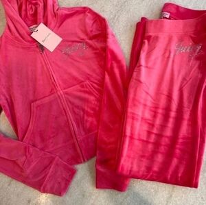 Juicy Couture Size Medium Pink Party Bling Tracksuit Hoodie & Pants Rare New M